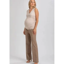 Maglia Premaman Beige Smanicata in Morbido Bambù