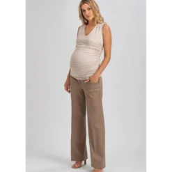 Maglia Premaman Beige Smanicata in Morbido Bambù