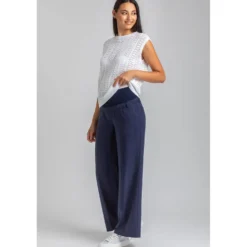 Pantaloni Premaman a Gamba Larga Blu