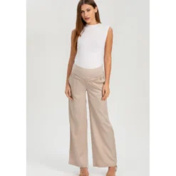 Pantaloni Premaman a Gamba Larga Ice Beige