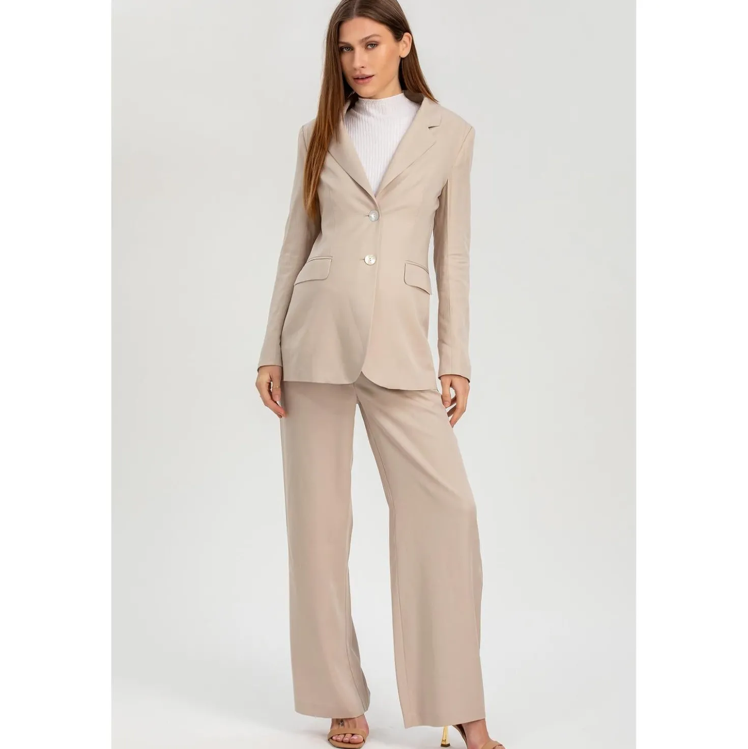 Pantaloni Premaman a Gamba Larga Ice Beige
