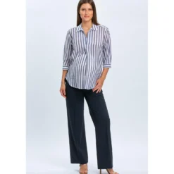 Pantaloni Premaman Blu Scuro a Gamba Larga