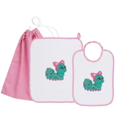 Set Asilo Bimba 3pz Asciugamano Sacchetta Bavaglino