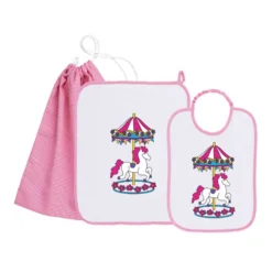 Set Asilo Bimba 3pz Asciugamano Sacchetta Bavaglino