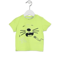 T Shirt Verde Baby Bimbo con Faccia di Animale